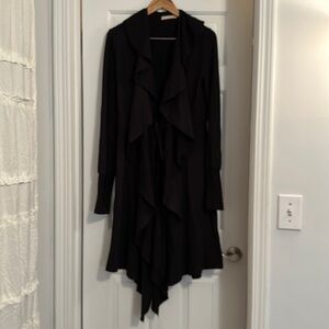 Testimony Los Angeles long black ruffle coat tie front Terry small